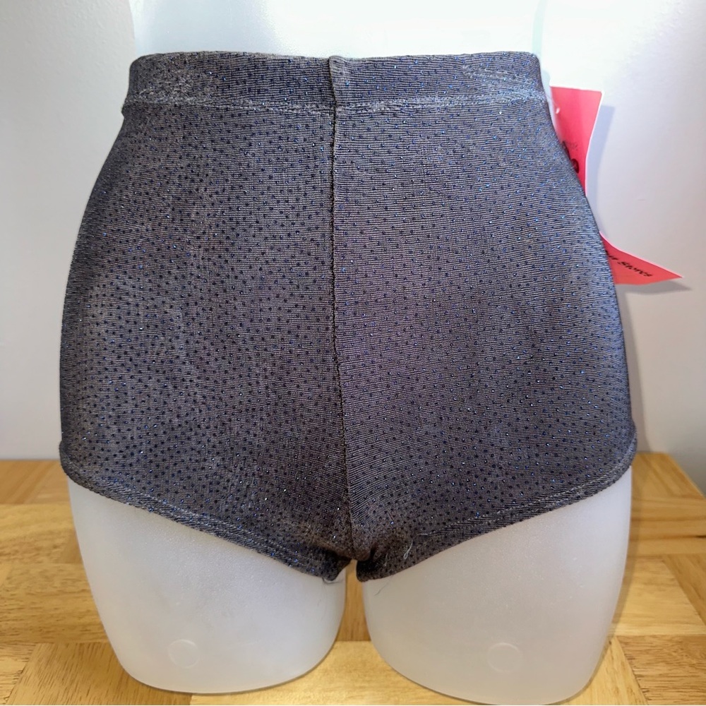 90s dead stock LW Sin-Sations grey with blue glitter Cheeky micro Shorts Size S